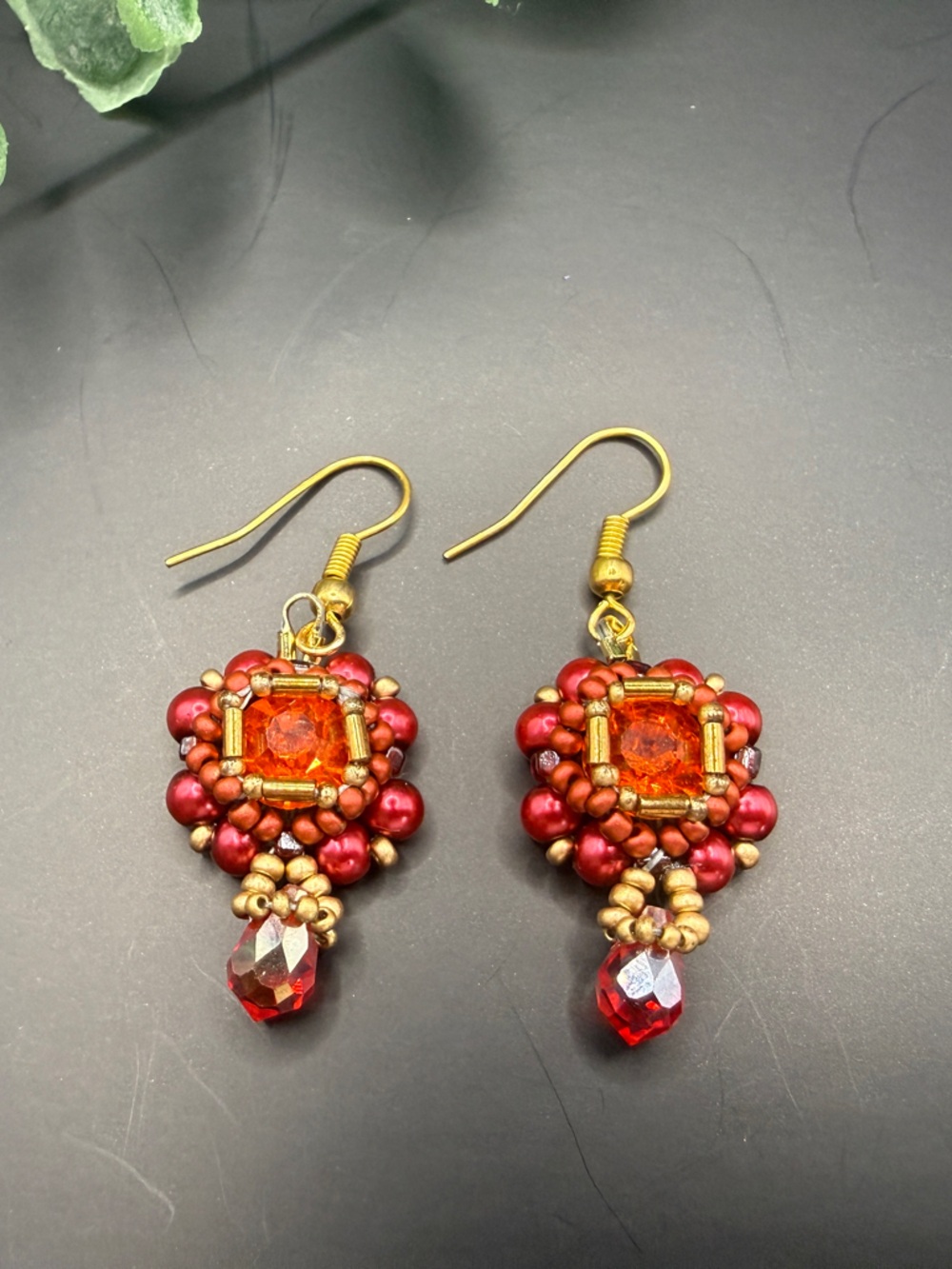 Gold-Accent Red Beaded Drop Earrings - Women's Jewelry